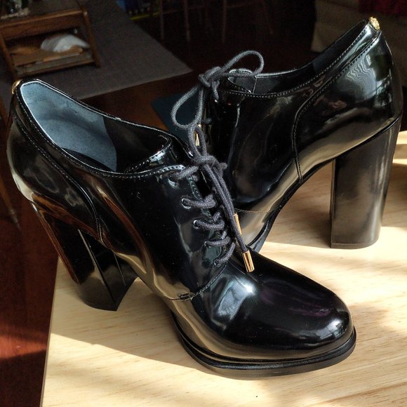 Guess Shoes - Guess Women Patent Block-Heel Lace-Up Booties 7.5